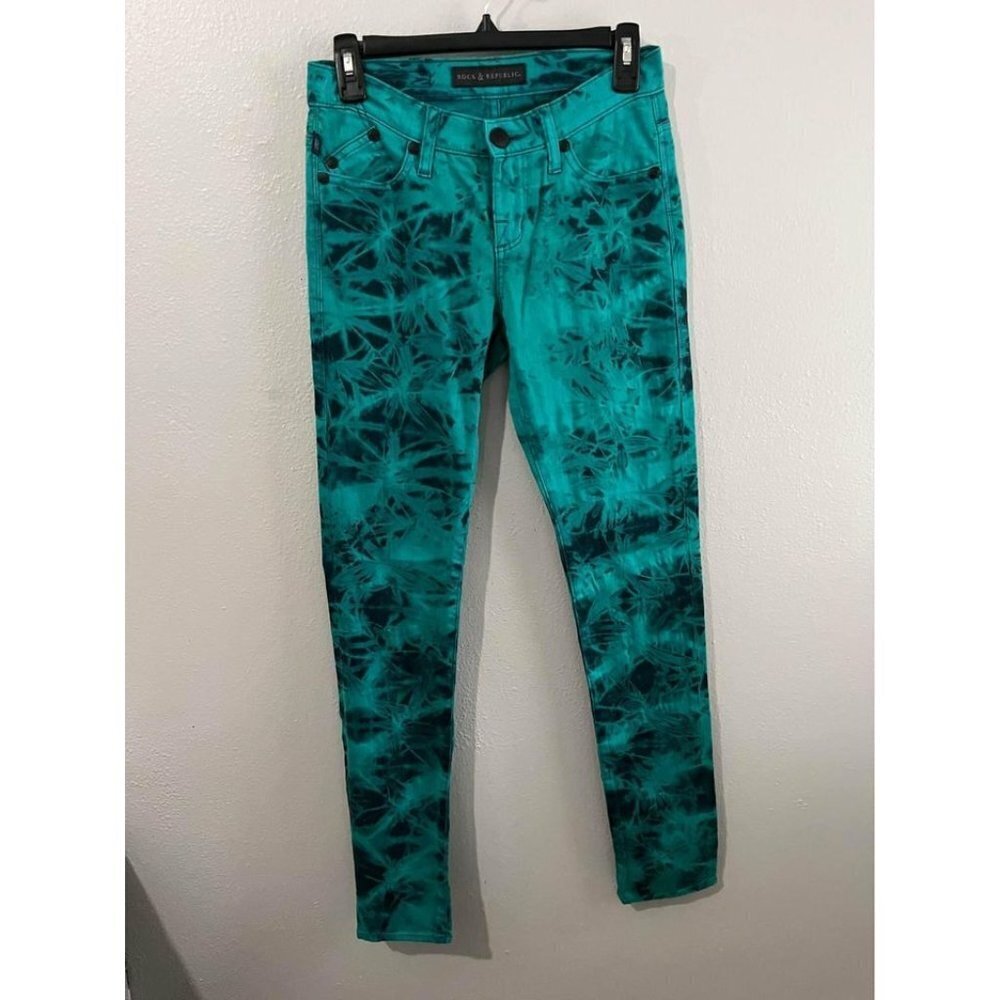 Rock & republic  Berlin Tie Dye Teal Green Jeans Size 0